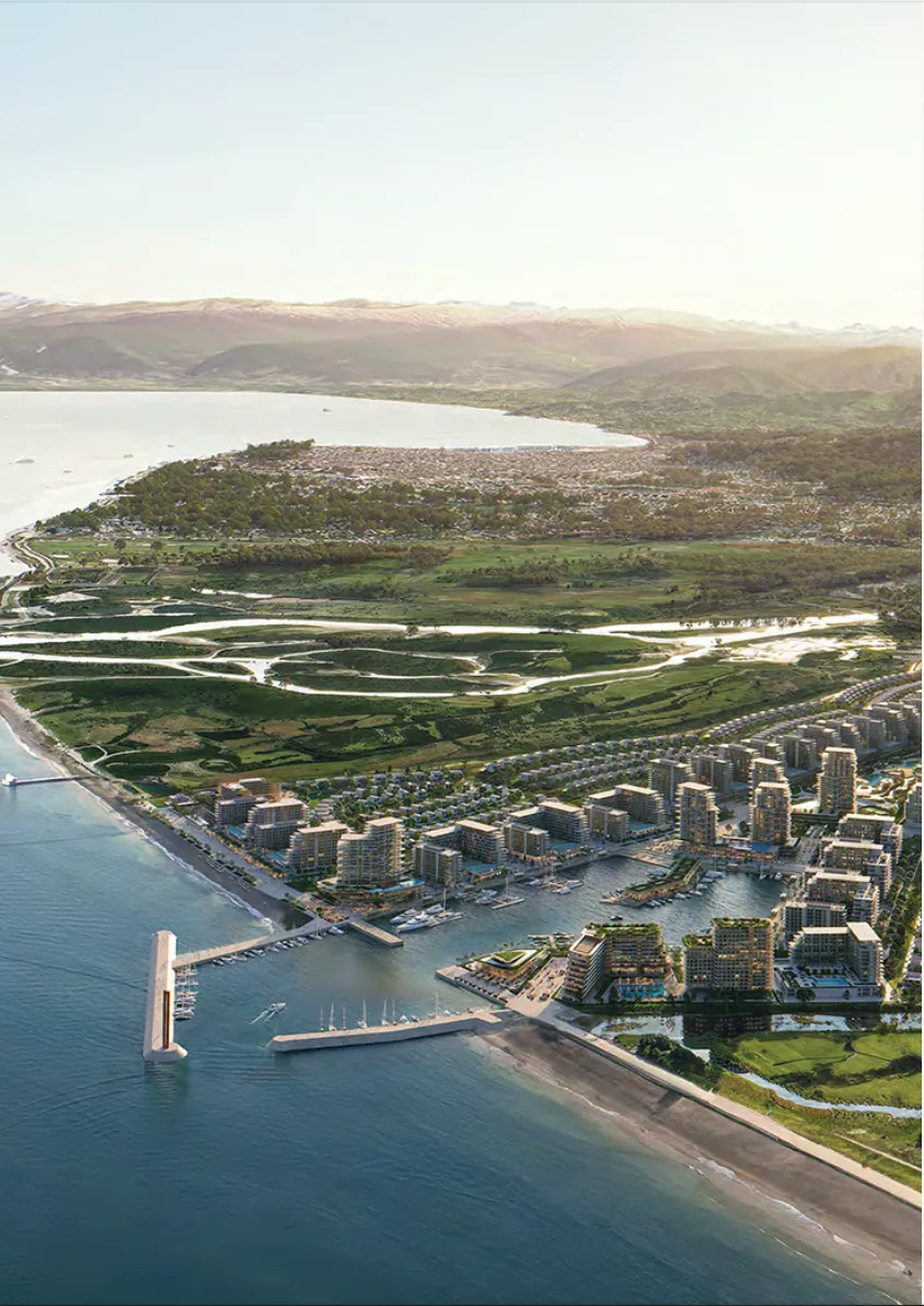 Luftaufnahme der Küste von Gonio bei Batumi mit dem Projekt Gonio Yachts & Marina