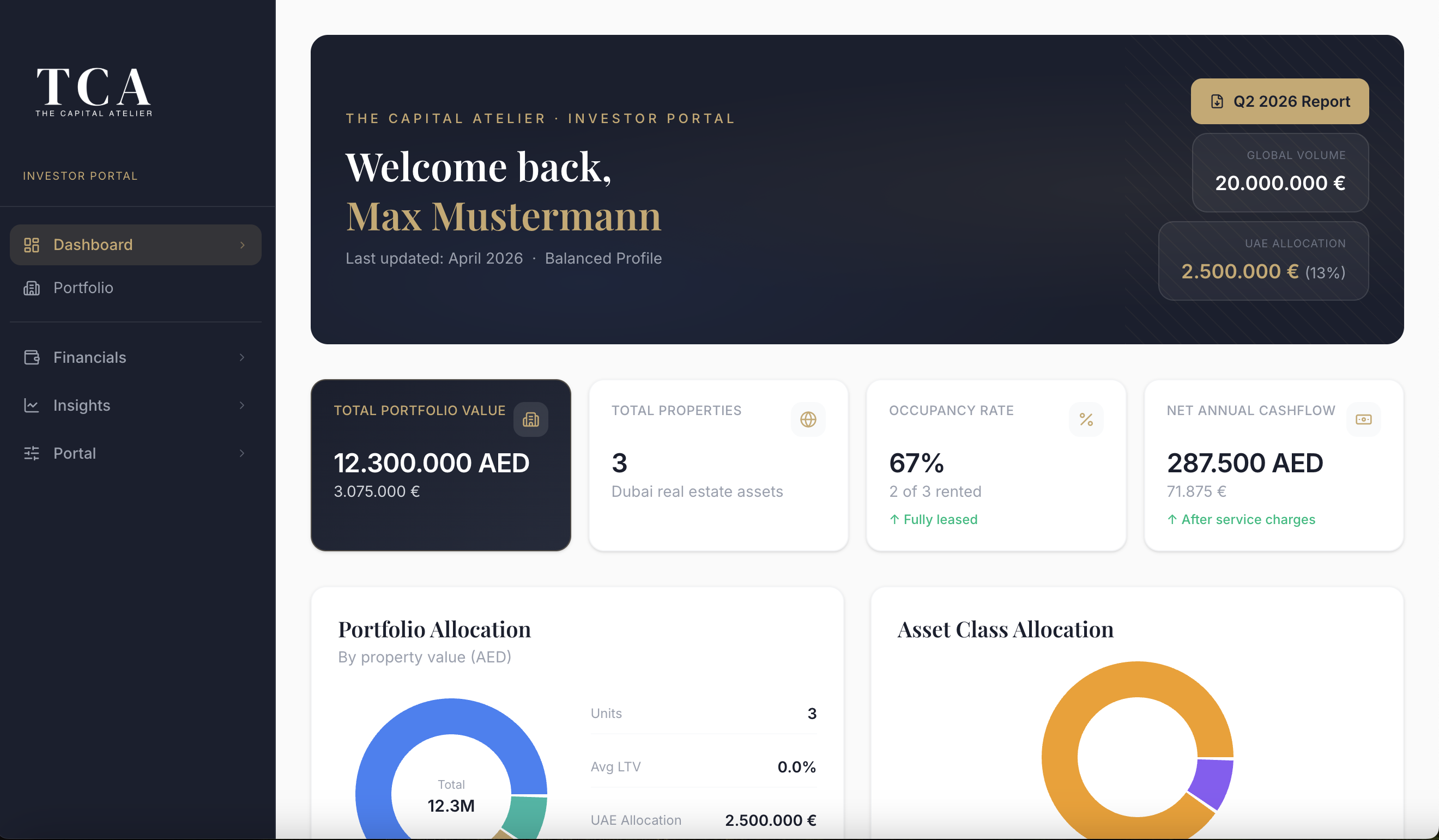 TCA Investor Portal — Portfolio Dashboard