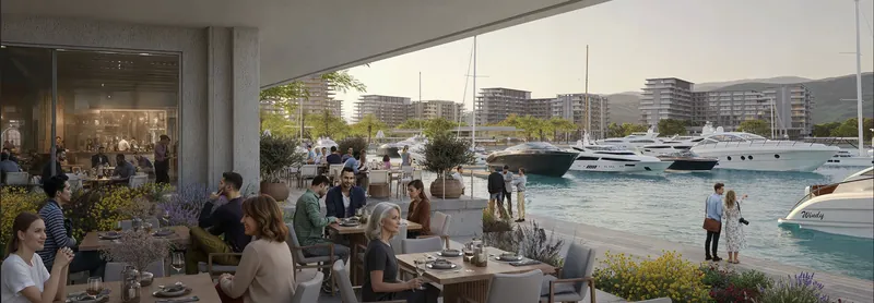 Restaurant am Yachthafen mit Blick auf die Marina