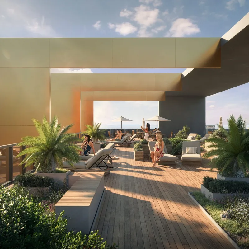 Dachterrasse mit Sonnendeck und Meerblick